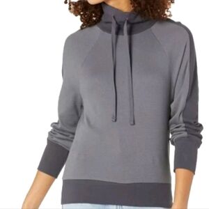 Monrow Women's Funnel Neck Sweatshirt in two-tone gray size Small